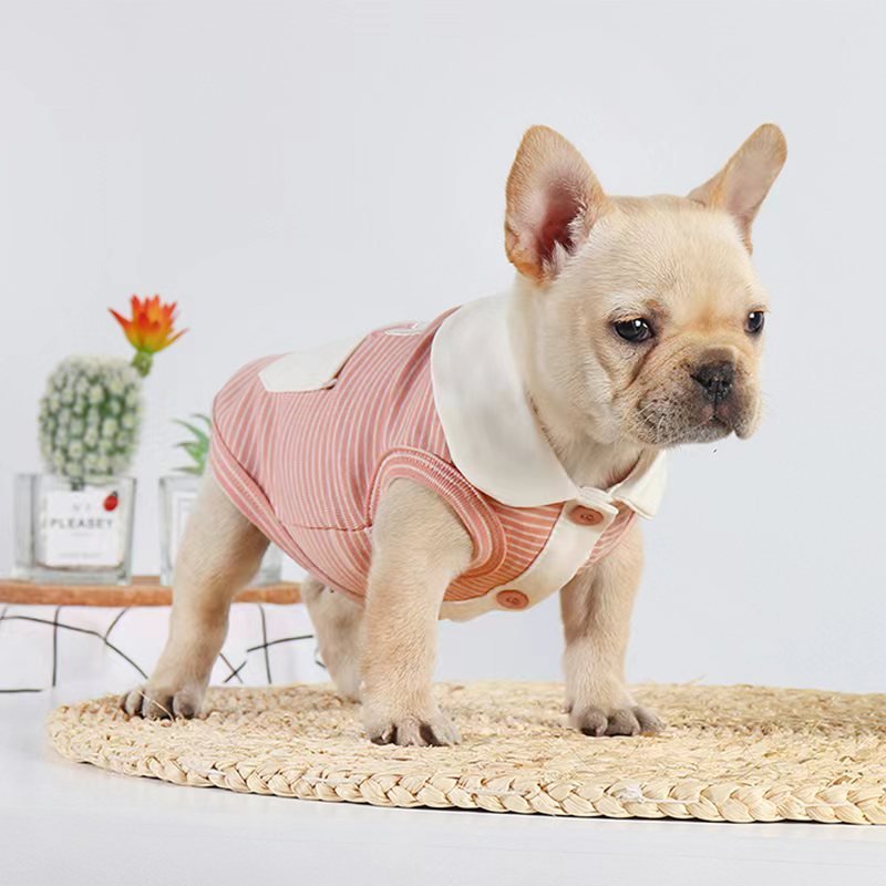 Stripe Sleeveless T Shirt Polo Top Bulldog Dog Clothes - PIKAPIKA