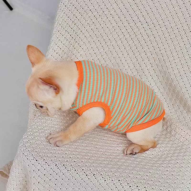 Stripe Sleeveless Tank Top T Shirt Bulldog Dog Clothes - PIKAPIKA