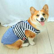 Stripes T-shirts Denim Adjustable Corgi Clothes Sleeveless - PIKAPIKA