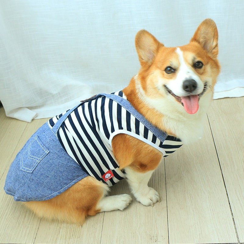 Stripes T-shirts Denim Adjustable Corgi Clothes Sleeveless - PIKAPIKA