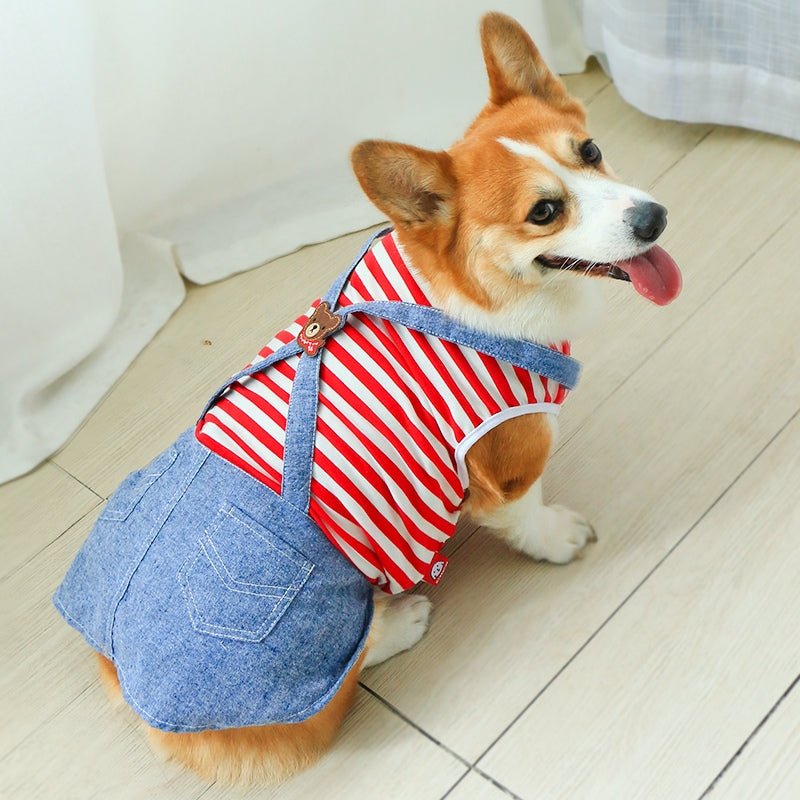 Stripes T-shirts Denim Adjustable Corgi Clothes Sleeveless - PIKAPIKA