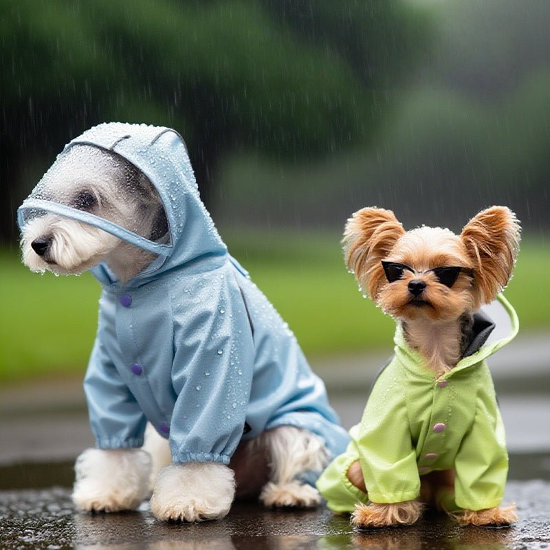 Waterproof Full - Cover Four - Leg Dog Raincoat with Hood All - Season Pet Rainwear - PIKAPIKA