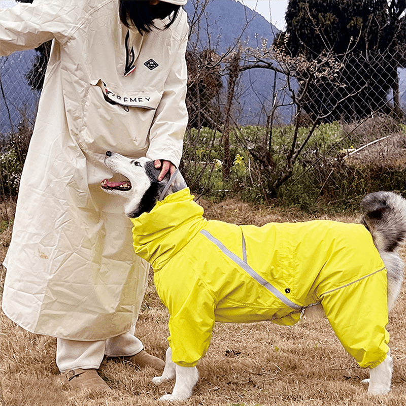 Waterproof Full - Cover Raincoat with Hood for Big Dogs Pet Rainwear - PIKAPIKA