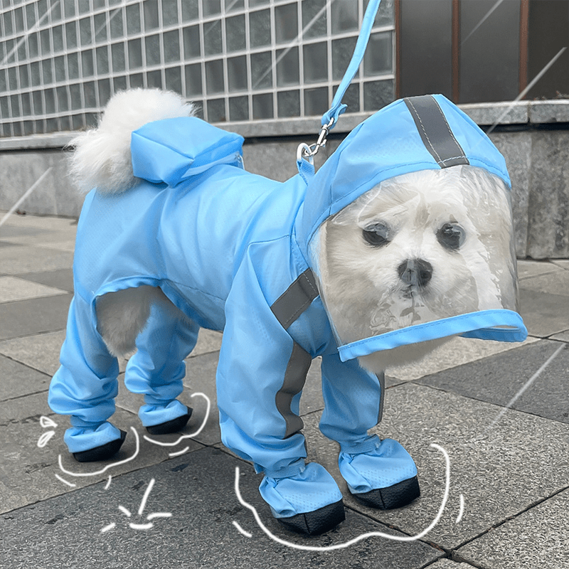 Waterproof Full - Cover Raincoat with Hood for Small and Medium Dogs Four - Leg Pet Rainwear - PIKAPIKA