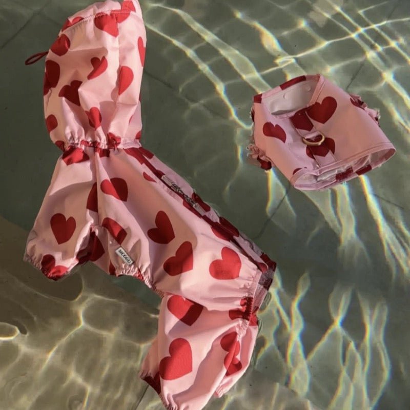 Waterproof Printed Hooded Dog Raincoat with Heart Cloud Design - PIKAPIKA