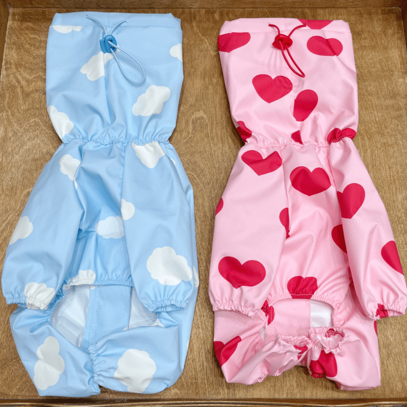Waterproof Printed Hooded Dog Raincoat with Heart Cloud Design - PIKAPIKA