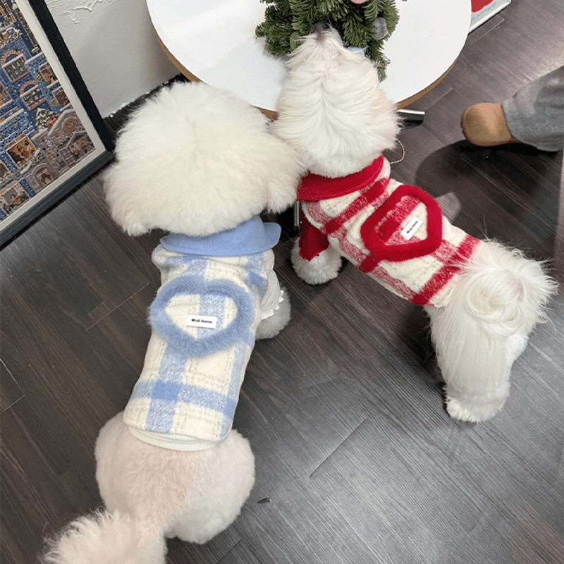Woolen Coat Love Heart Dog Clothes Winter Button Cat Jacket - PIKAPIKA