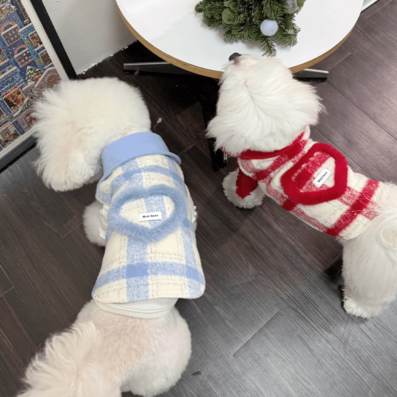 Woolen Coat Love Heart Dog Clothes Winter Button Cat Jacket - PIKAPIKA