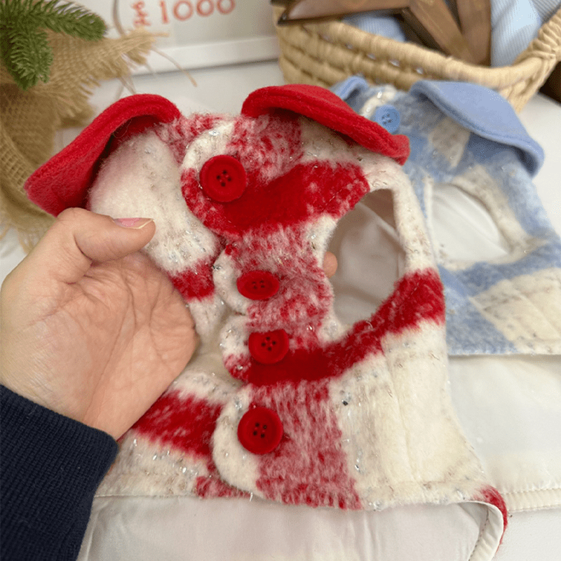 Woolen Coat Love Heart Dog Clothes Winter Button Cat Jacket - PIKAPIKA