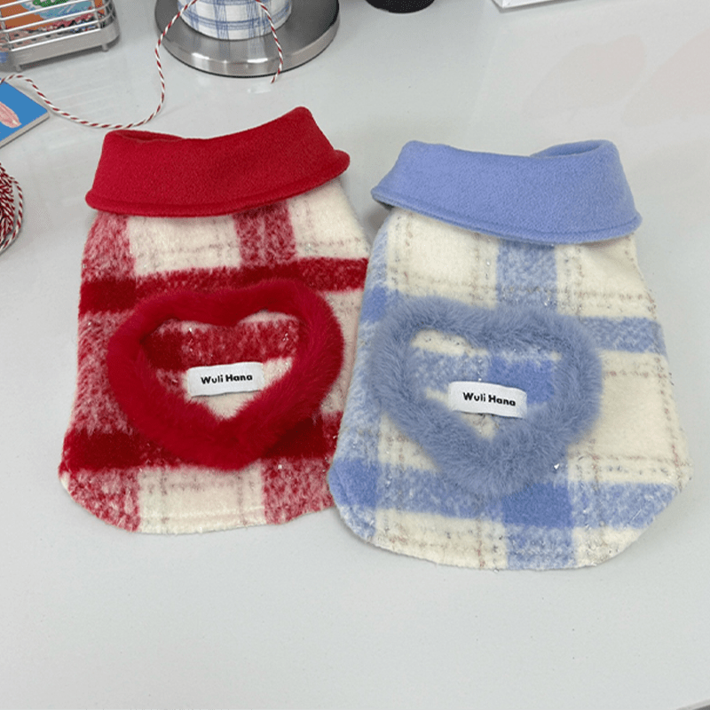 Woolen Coat Love Heart Dog Clothes Winter Button Cat Jacket - PIKAPIKA