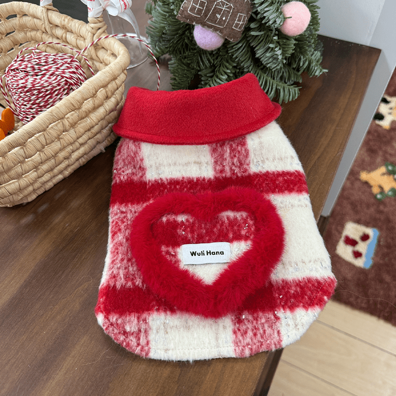 Woolen Coat Love Heart Dog Clothes Winter Button Cat Jacket - PIKAPIKA